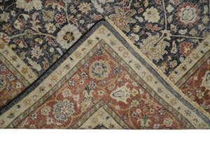 Hand Knotted Traditional Black, Rust and Beige Textured Low Pile Distressed Wool Rug