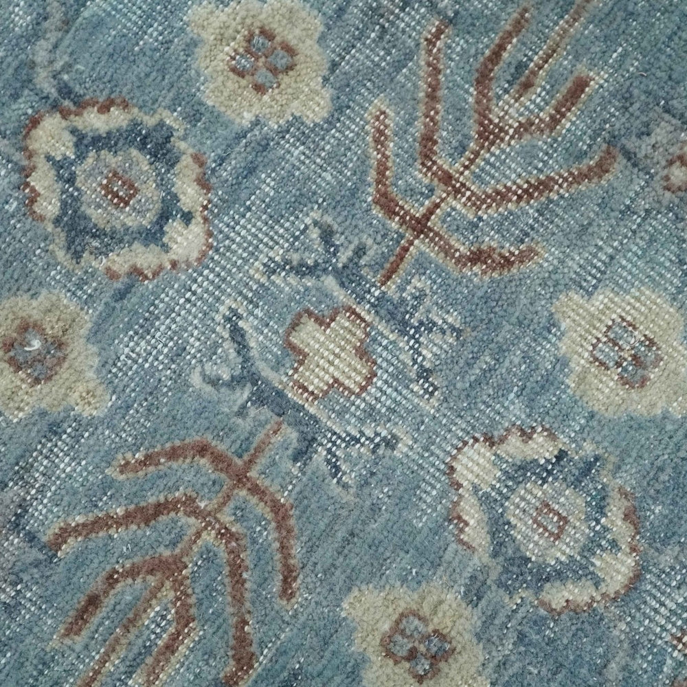 Antique Distressed finished Blue, Beige and Brown Hand Knotted Oxidized 8x10 wool Area Rug