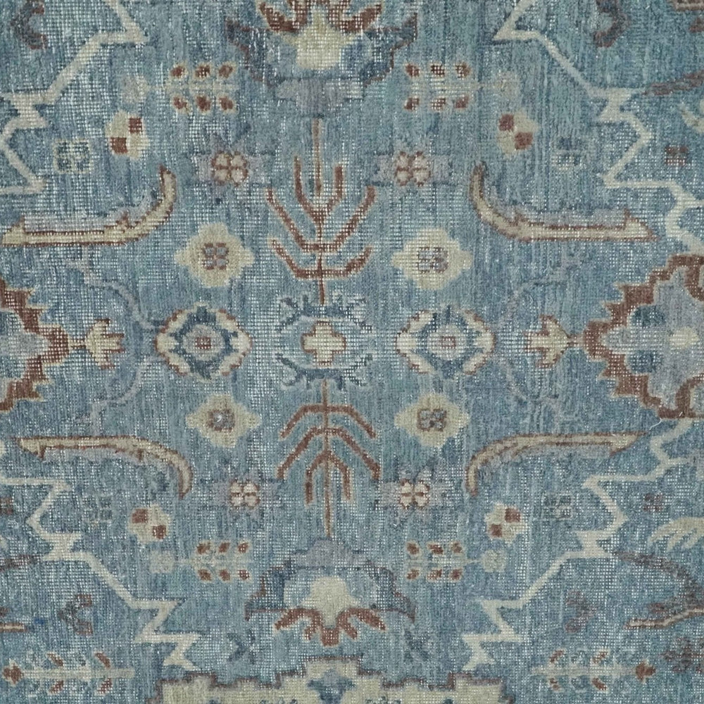 Antique Distressed finished Blue, Beige and Brown Hand Knotted Oxidized 8x10 wool Area Rug