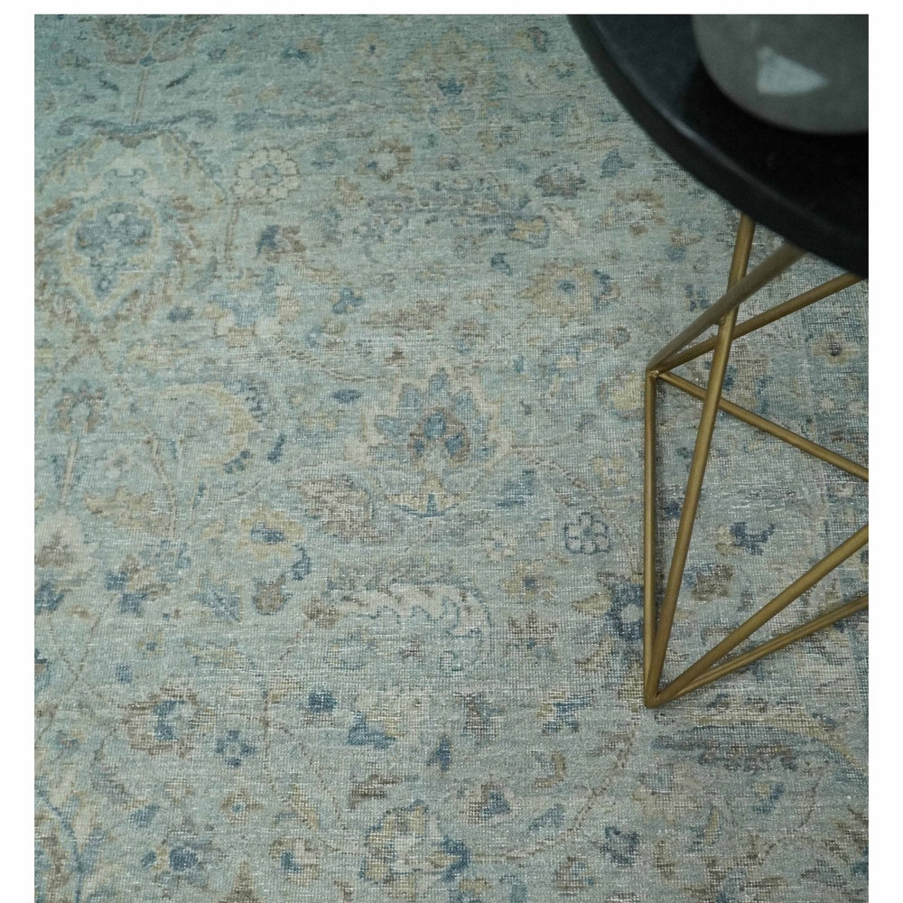 Hand Knotted Traditional Silver, brown and Beige Antique Textured Low Pile Distressed Wool Rug | TRD53114