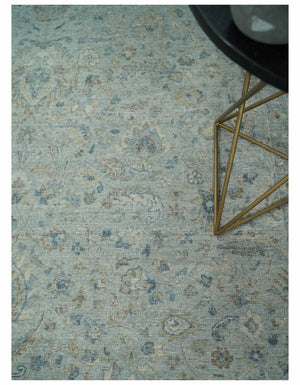 Hand Knotted Traditional Silver, brown and Beige Antique Textured Low Pile Distressed Wool Rug | TRD53114
