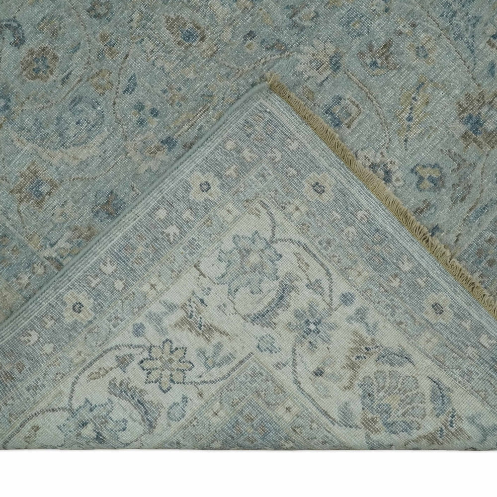 Hand Knotted Traditional Silver, brown and Beige Antique Textured Low Pile Distressed Wool Rug | TRD53114