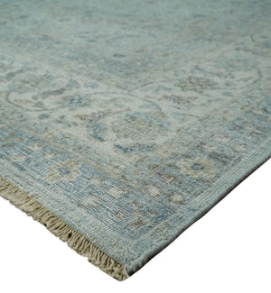 Hand Knotted Traditional Silver, brown and Beige Antique Textured Low Pile Distressed Wool Rug | TRD53114
