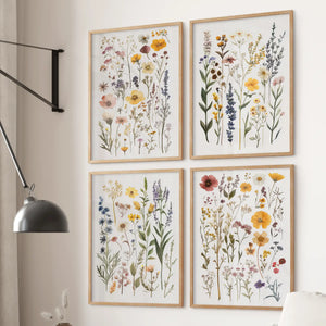 Wildflower Wall Art Set of 4. Vintage Botanical Prints