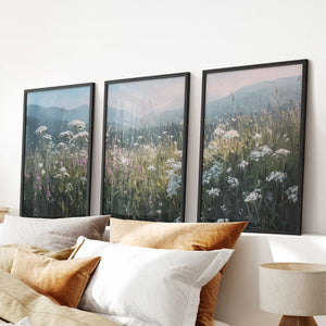 Wildflower Field at Sunset – Nature Wall Art Set of 3