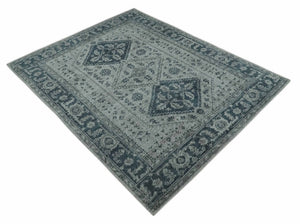 Vintage Style Distressed Traditional Hand Knotted Serapi Silver and Gray Multi Size Area Rug