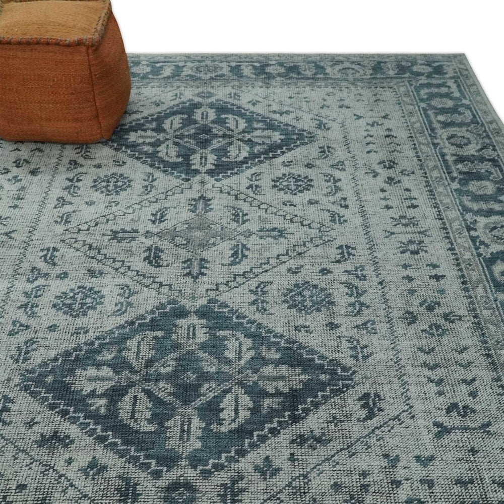 Vintage Style Distressed Traditional Hand Knotted Serapi Silver and Gray Multi Size Area Rug