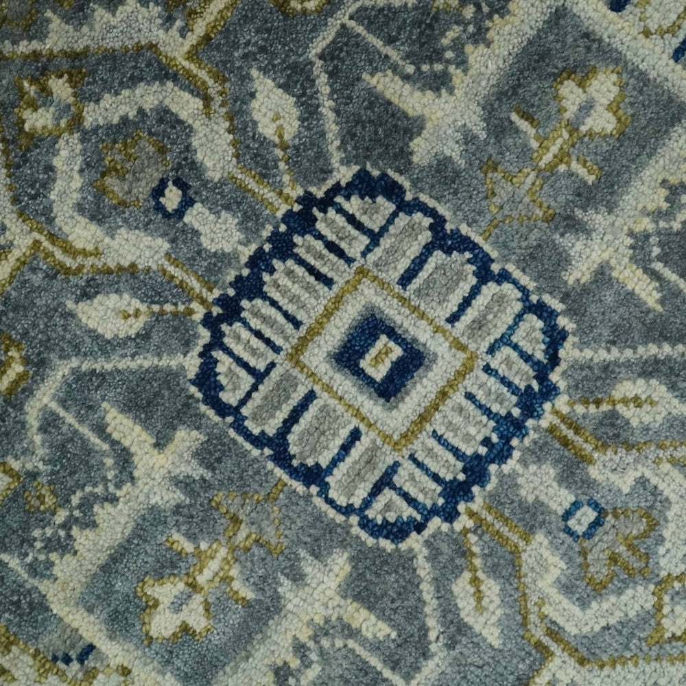 Vintage Style 8x10 Hand Knotted Heriz Serapi Gray, Beige and Blue Traditional Area Rug