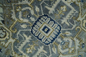 Vintage Style 8x10 Hand Knotted Heriz Serapi Gray, Beige and Blue Traditional Area Rug