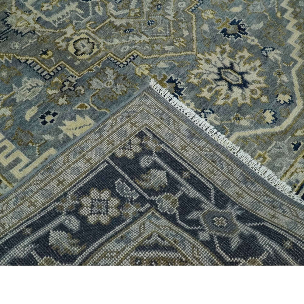 Vintage Style 8x10 Hand Knotted Heriz Serapi Gray, Beige and Blue Traditional Area Rug