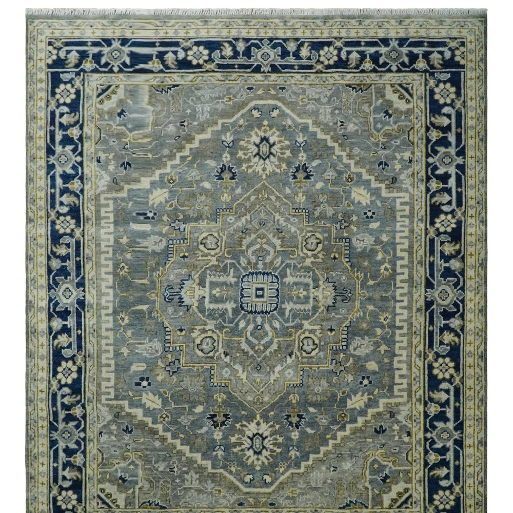 Vintage Style 8x10 Hand Knotted Heriz Serapi Gray, Beige and Blue Traditional Area Rug