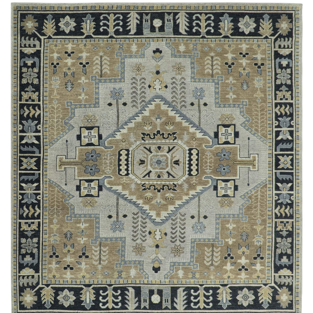 Vintage Distressed Hand Knotted Traditional Heriz Camel Custom Made wool Area Rug