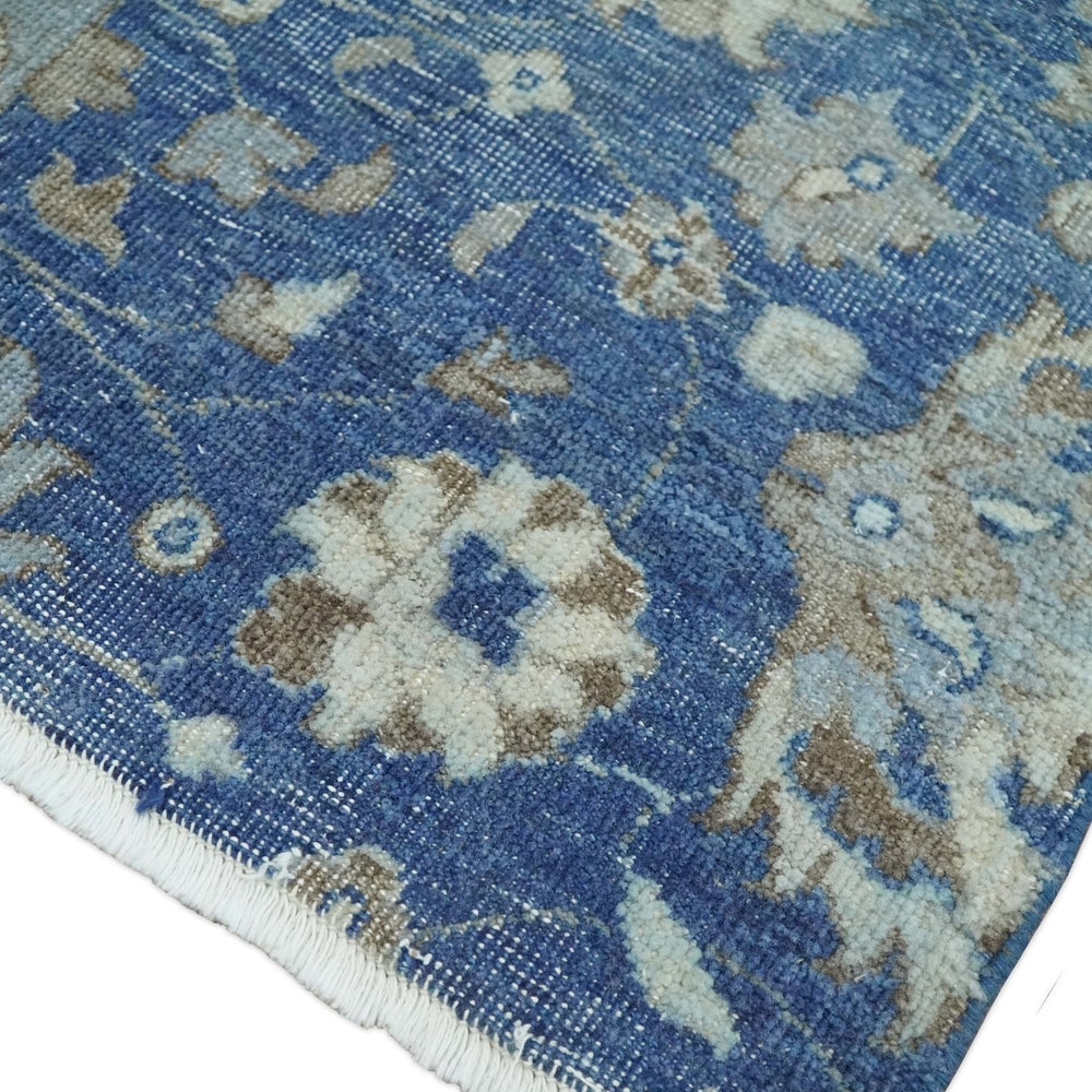 Hand Knotted 2x4 Blue and Beige Traditional Oxidized Textured Persian Wool Rug