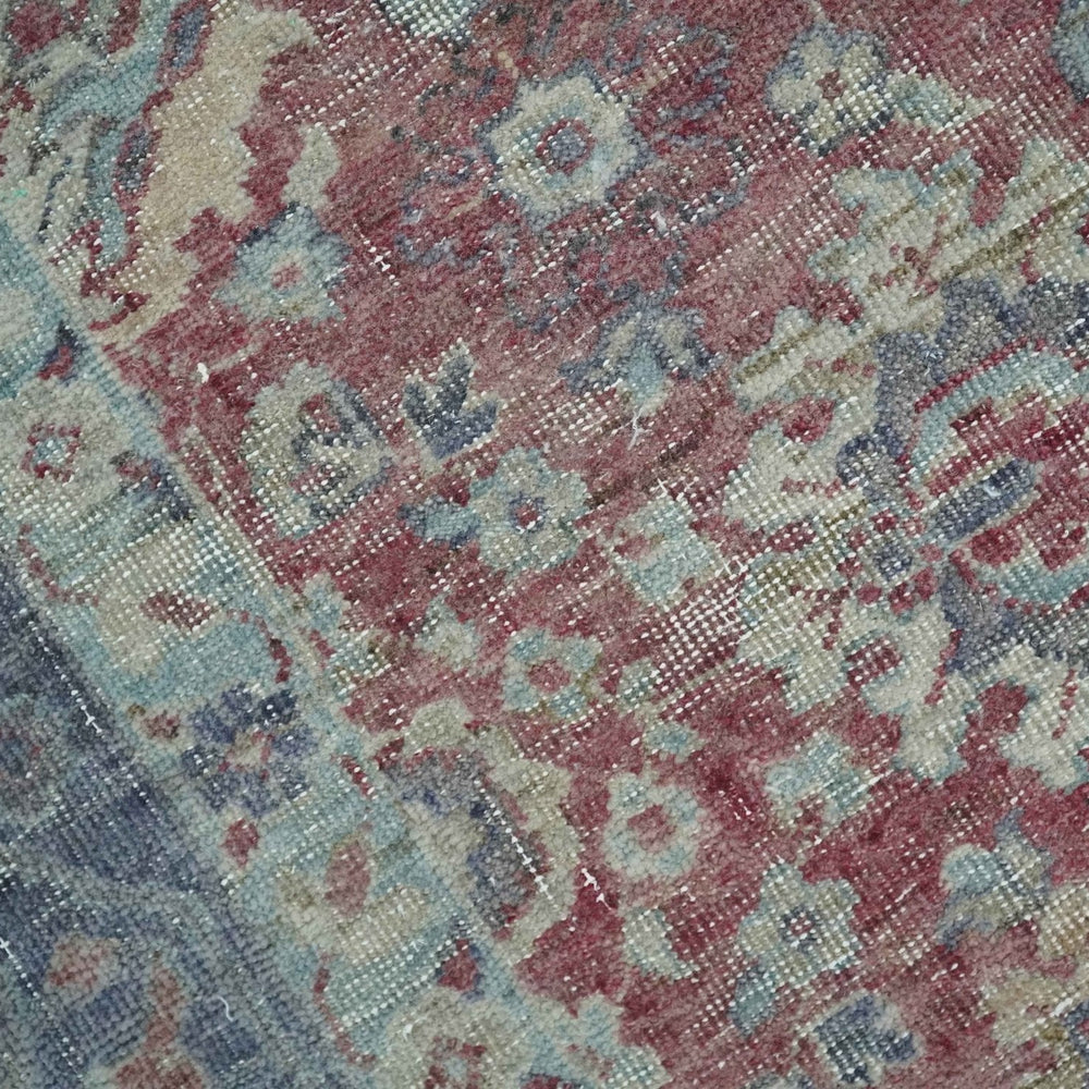 Vintage Hand Knotted 2x4 Maroon and Blue Traditional Oxidized Textured Wool Rug