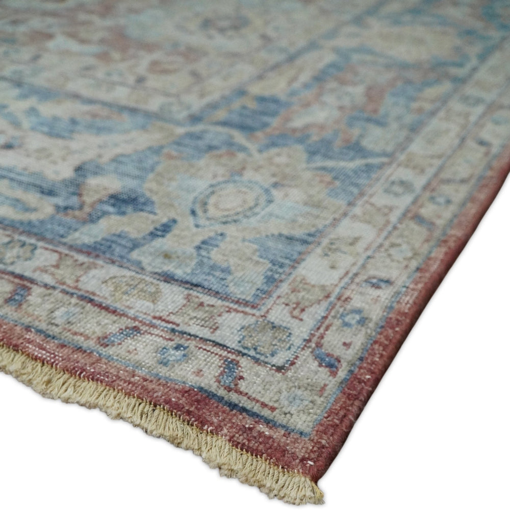 Vintage Hand Knotted 8x10 Rust and Blue Traditional Oxidized Textured Persian Low Pile Wool Rug | TRD2601