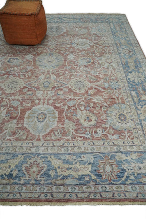Vintage Hand Knotted 8x10 Rust and Blue Traditional Oxidized Textured Persian Low Pile Wool Rug | TRD2601