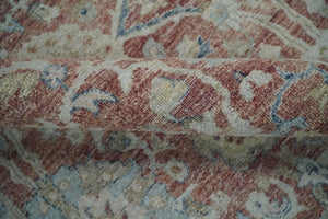Vintage Hand Knotted 8x10 Rust and Blue Traditional Oxidized Textured Persian Low Pile Wool Rug | TRD2601