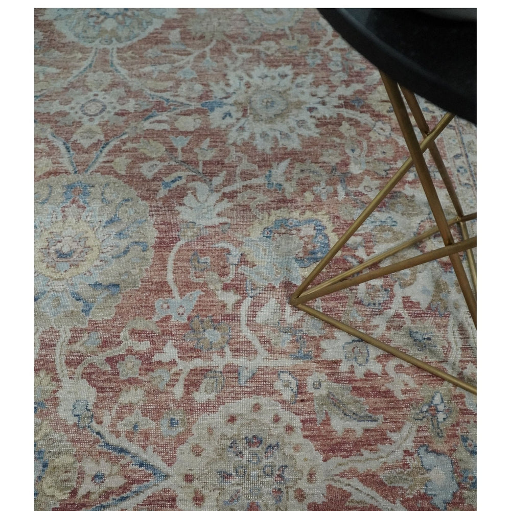 Vintage Hand Knotted 8x10 Rust and Blue Traditional Oxidized Textured Persian Low Pile Wool Rug | TRD2601