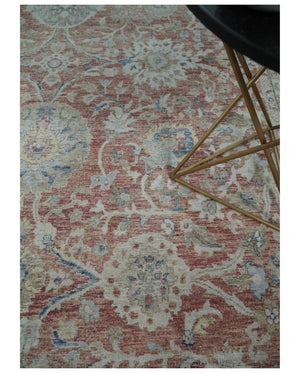Vintage Hand Knotted 8x10 Rust and Blue Traditional Oxidized Textured Persian Low Pile Wool Rug | TRD2601