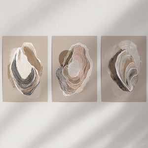 Vintage Oyster Shell Sketch. Minimalist Coastal Wall Art Set