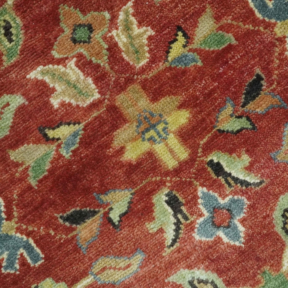 Vintage Style 9x12 Fine Hand Knotted Rust, Olive and Beige Traditional Serapi wool rug