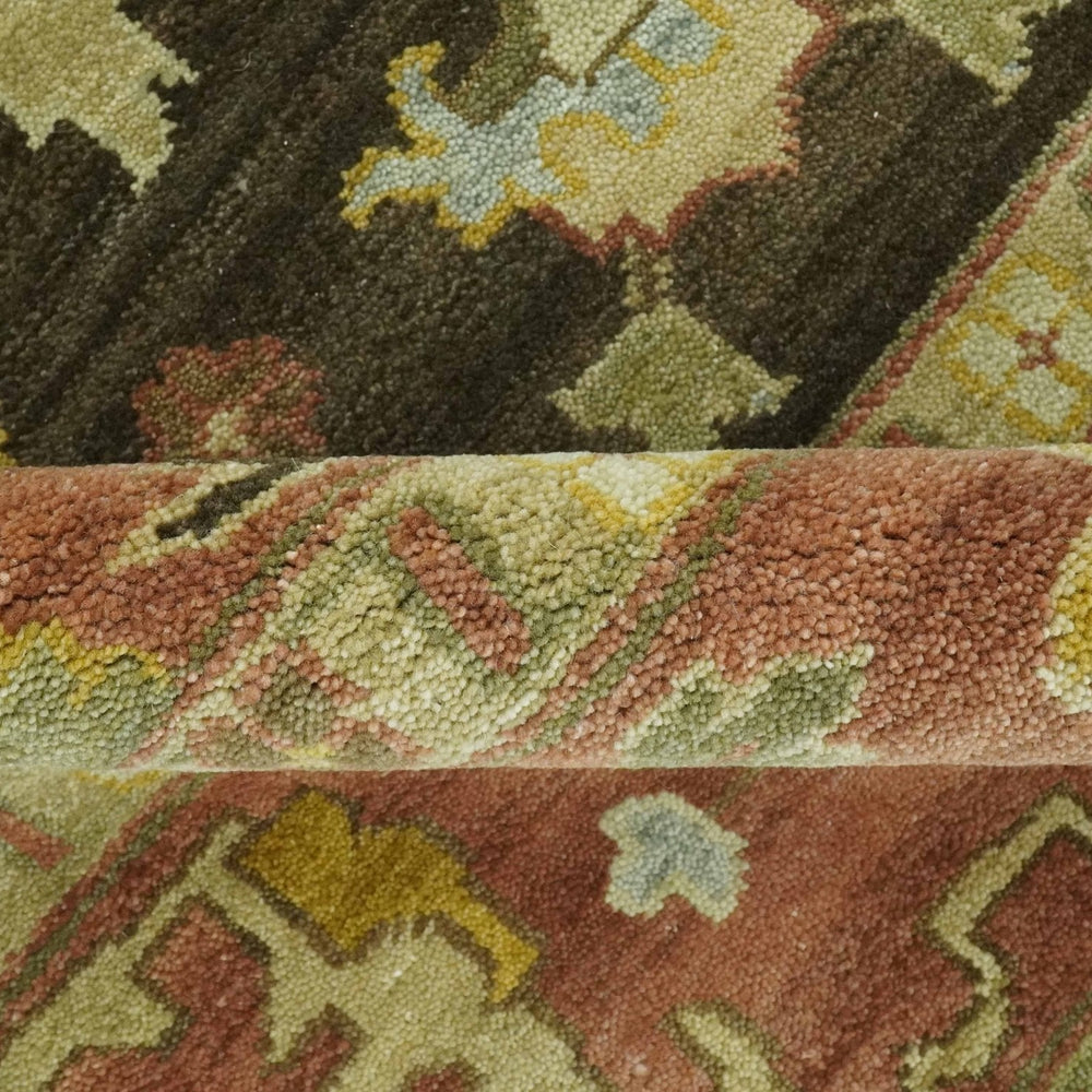Vintage Style Antique design Green and Rust 8x10 Traditional Floral wool area rug