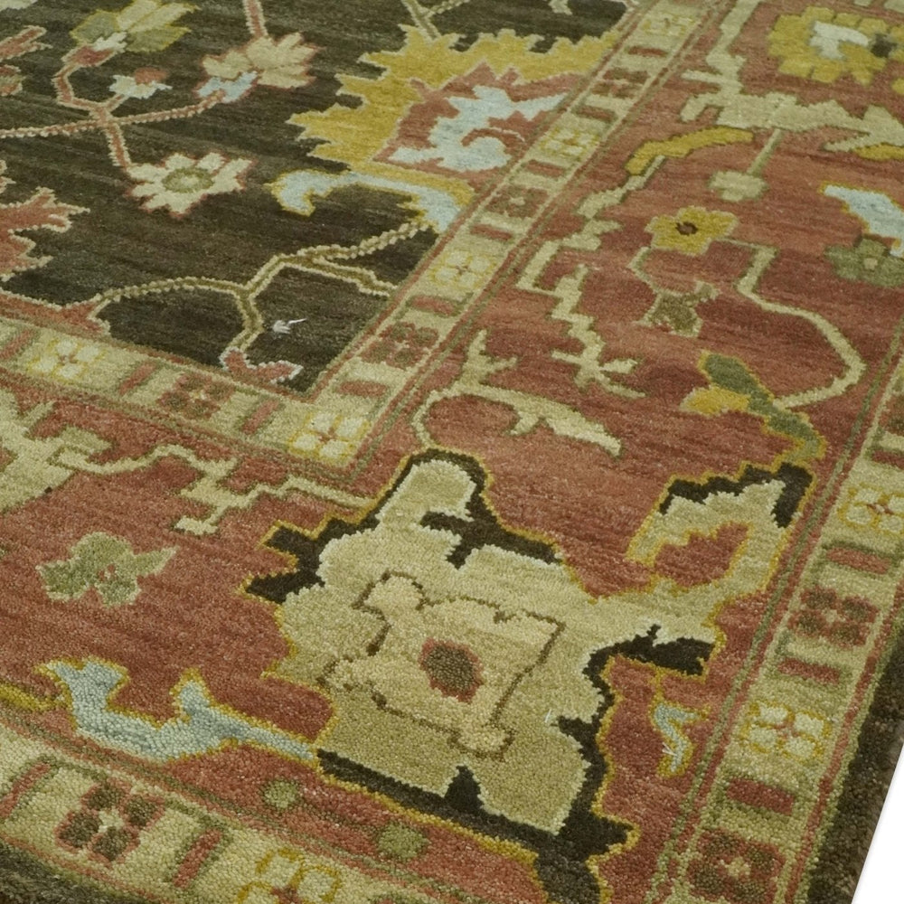 Vintage Style Antique design Green and Rust 8x10 Traditional Floral wool area rug