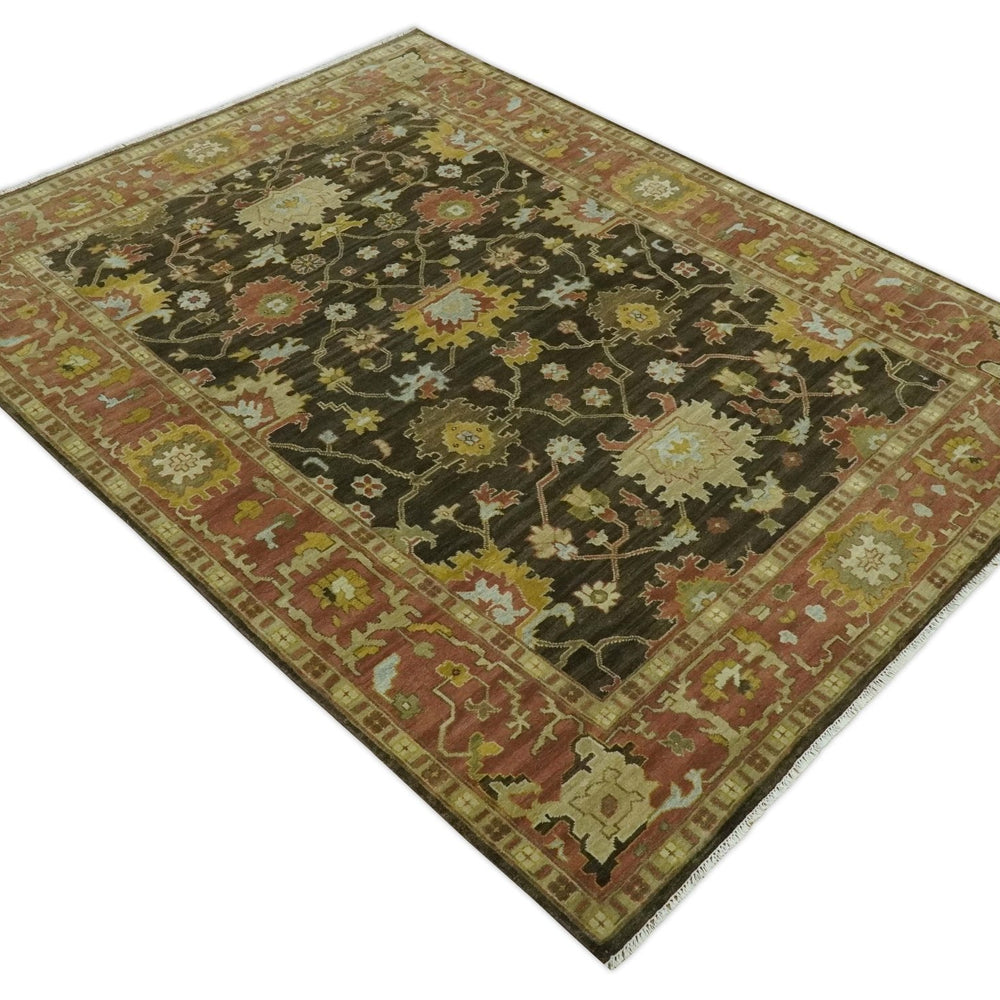 Vintage Style Antique design Green and Rust 8x10 Traditional Floral wool area rug
