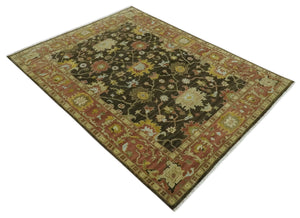 Vintage Style Antique design Green and Rust 8x10 Traditional Floral wool area rug