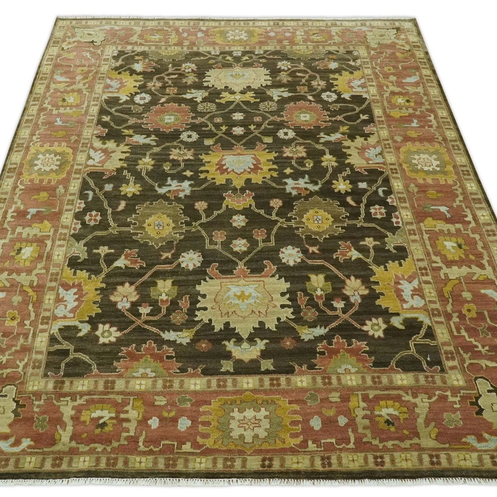 Vintage Style Antique design Green and Rust 8x10 Traditional Floral wool area rug