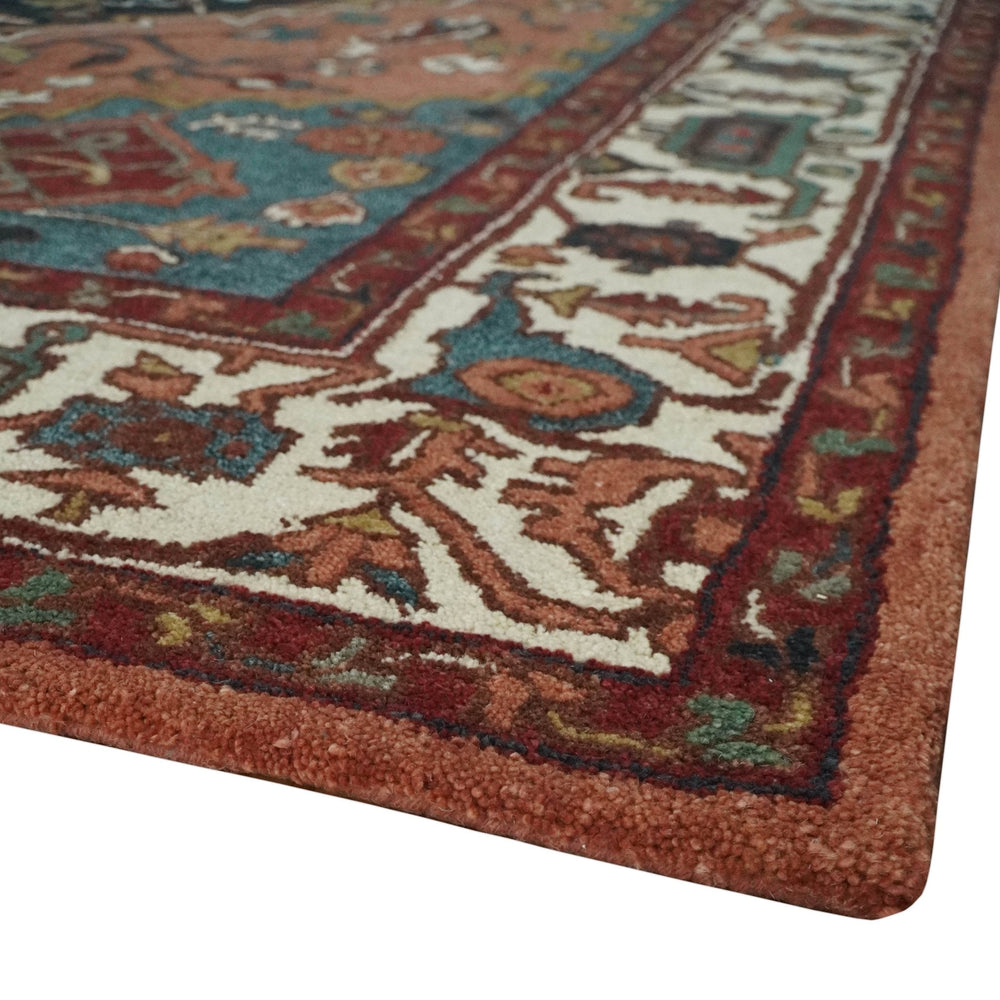 Vintage Style Black, Rust, Teal and Ivory Hand Tufted 8x10 Traditional wool Area Rug