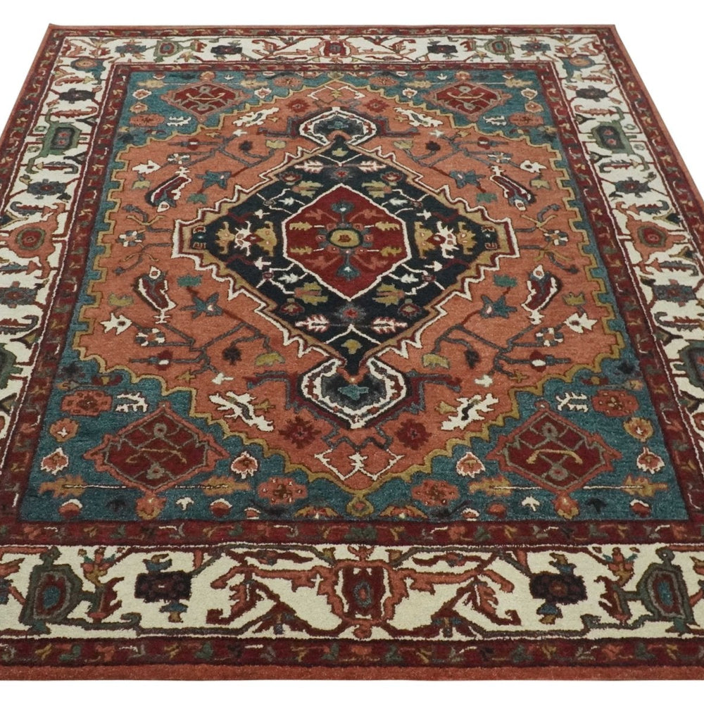 Vintage Style Black, Rust, Teal and Ivory Hand Tufted 8x10 Traditional wool Area Rug