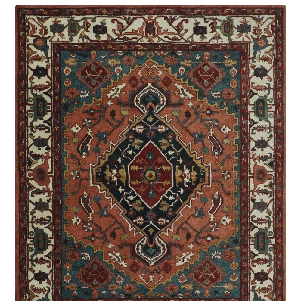 Vintage Style Black, Rust, Teal and Ivory Hand Tufted 8x10 Traditional wool Area Rug