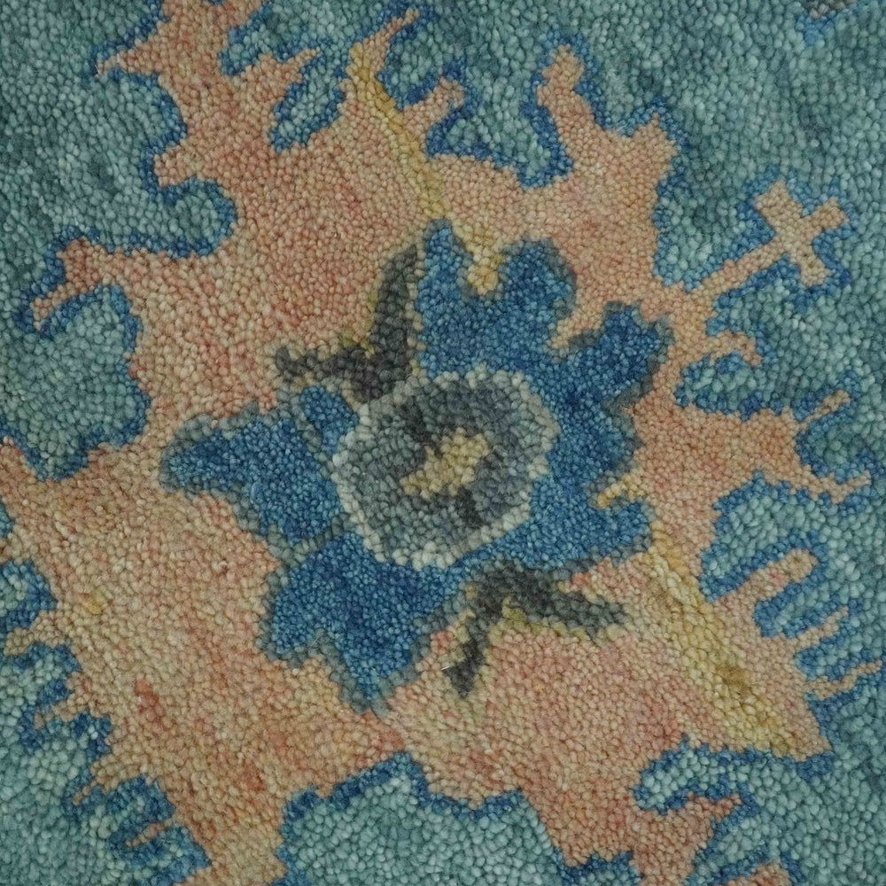 Vintage Style Blue, Beige and silver Hand Knotted Traditional Oushak wool area Rug