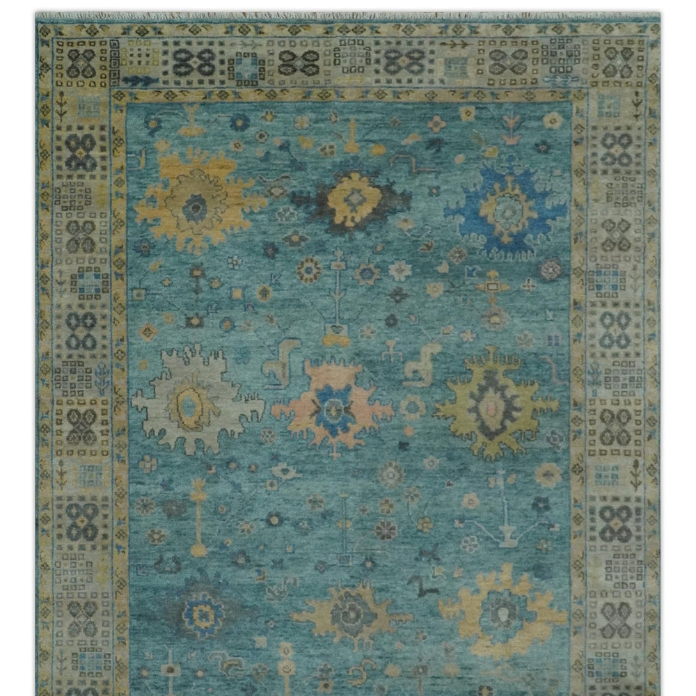 Vintage Style Blue, Beige and silver Hand Knotted Traditional Oushak wool area Rug