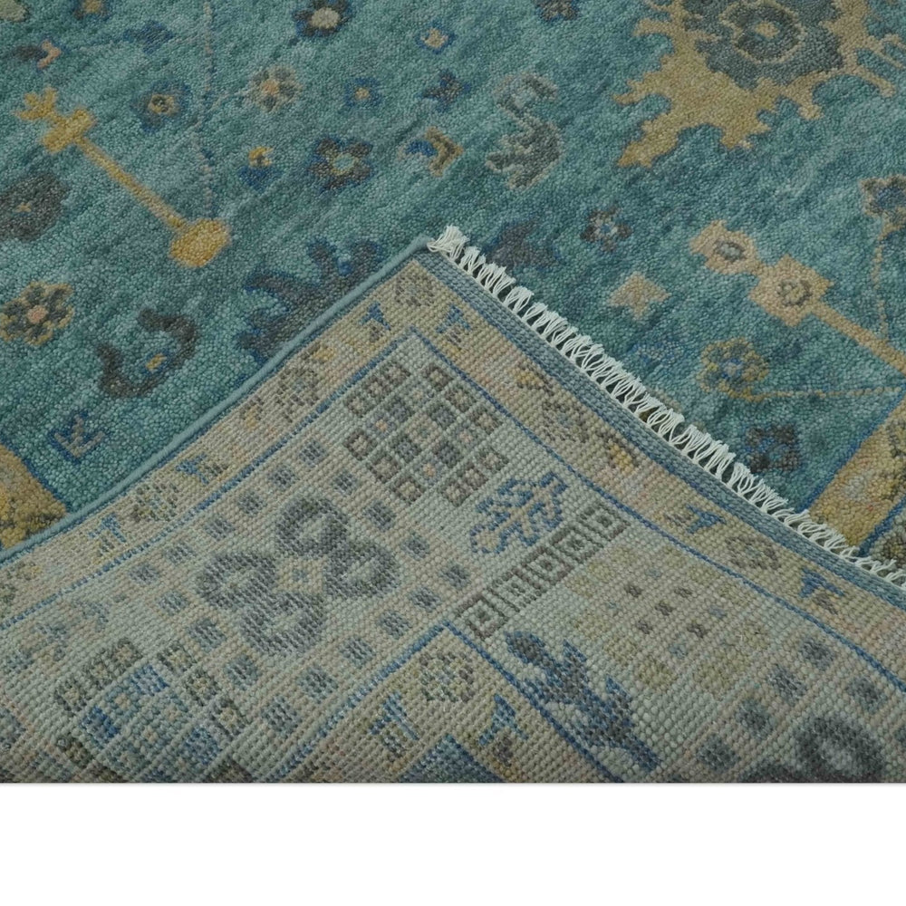 Vintage Style Blue, Beige and silver Hand Knotted Traditional Oushak wool area Rug
