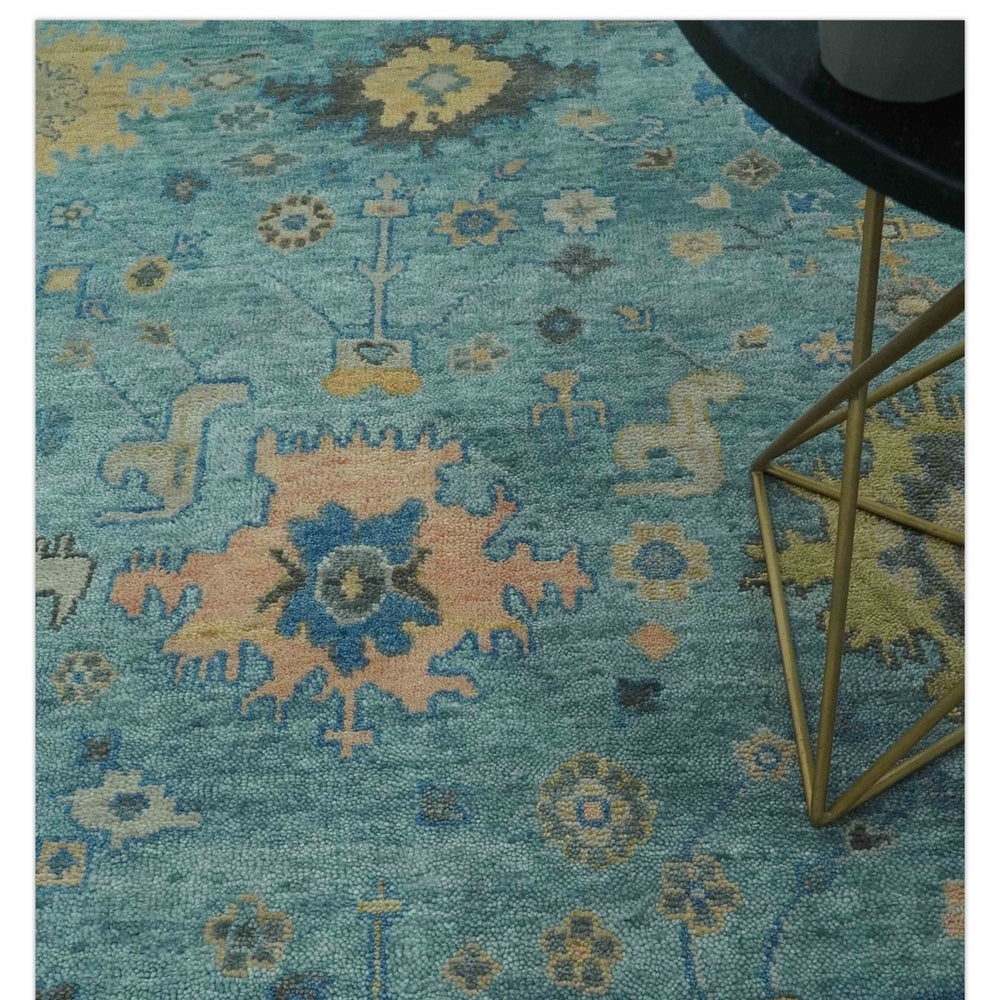 Vintage Style Blue, Beige and silver Hand Knotted Traditional Oushak wool area Rug