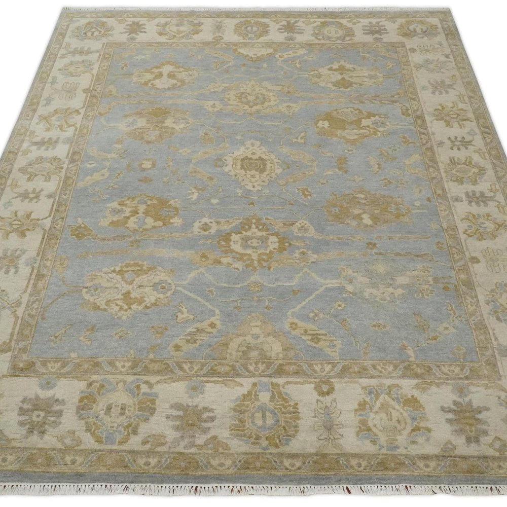 Vintage Style Charcoal, Beige and Olive 8x10 Hand knotted Oushak wool Area Rug