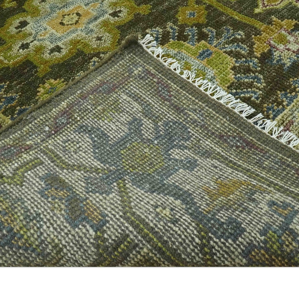 Vintage Style Earthy Green and Silver Traditional Hand Knotted Multi Size wool area rug