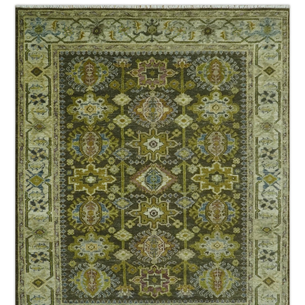 Vintage Style Earthy Green and Silver Traditional Hand Knotted Multi Size wool area rug
