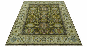 Vintage Style Earthy Green and Silver Traditional Hand Knotted Multi Size wool area rug