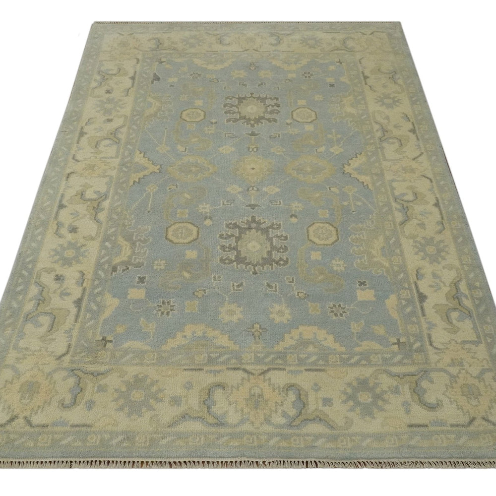 Vintage Style Hand Knotted Gray and Beige 6x9 Traditional Oriental Oushak wool rug