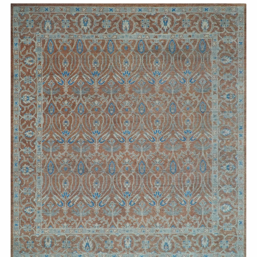 Vintage Style Hand Knotted Serapi Blue and Rust Traditional Custom Made Area Rug
