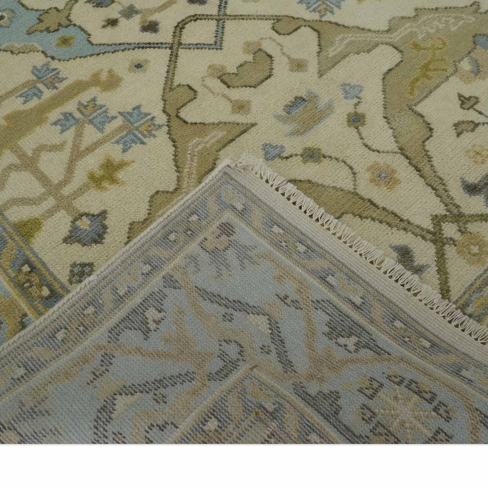 Vintage Style Ivory, Beige and Gray 6x9 Hand Knotted Traditional Oriental Oushak wool rug