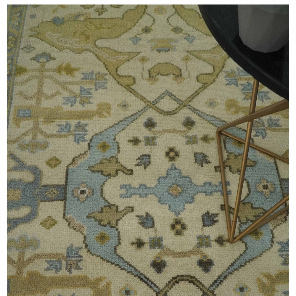 Vintage Style Ivory, Beige and Gray 6x9 Hand Knotted Traditional Oriental Oushak wool rug
