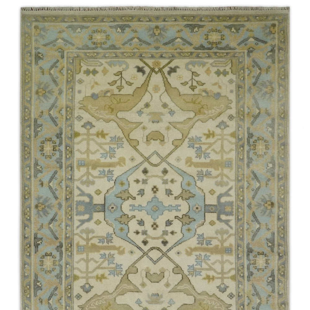Vintage Style Ivory, Beige and Gray 6x9 Hand Knotted Traditional Oriental Oushak wool rug