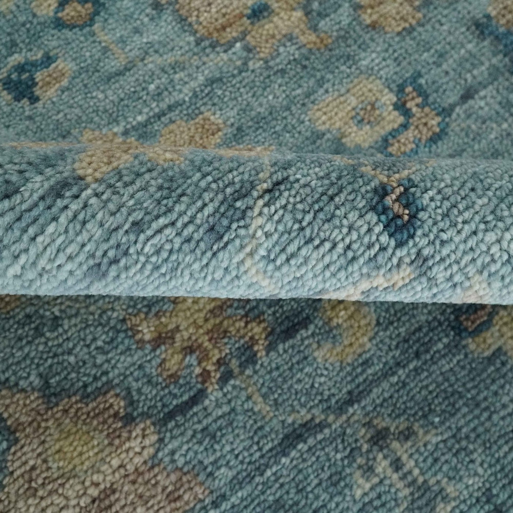 Vintage Style Light Blue and Brown Hand knotted Oushak Multi Size wool Area Rug