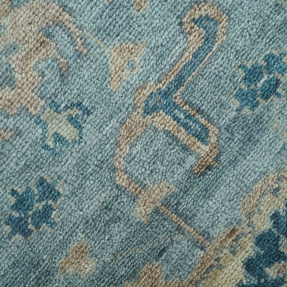 Vintage Style Light Blue and Brown Hand knotted Oushak Multi Size wool Area Rug