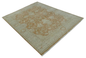 Vintage Style Rust and Beige Hand knotted Traditional Oushak 8x10 and 9x12 wool Area Rug