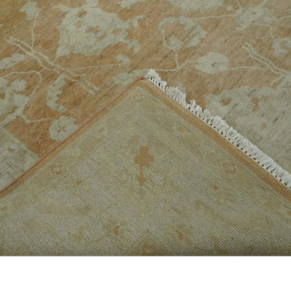 Vintage Style Rust and Beige Hand knotted Traditional Oushak 8x10 and 9x12 wool Area Rug
